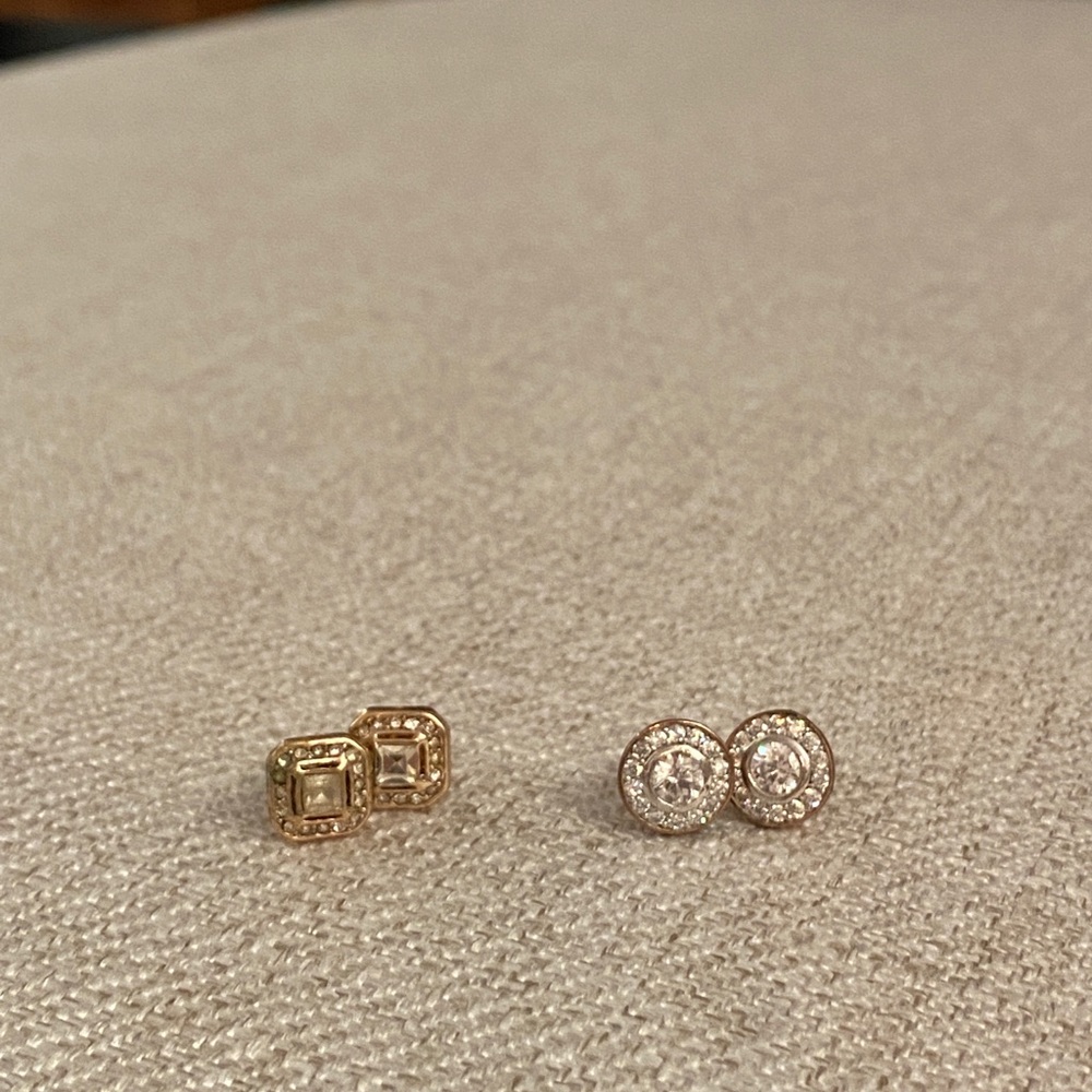 Two pairs of rose gold studs